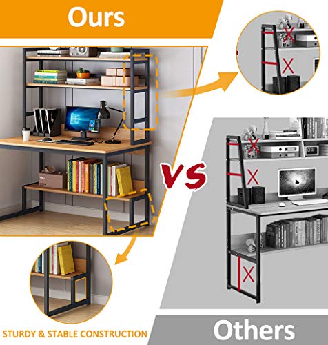 Lovinouse 2 in 1 55 Inch Computer Desk with Hutch, Modern Study Table Writing Desk with Bookshelf, PC Laptop Home Office Table Workstation for Small Spaces - Thumbnail 2