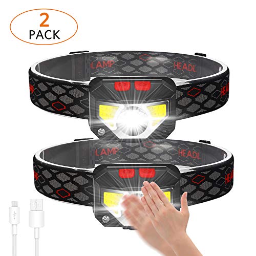 ulocool Lot de 2 Lampes frontales LED Rechargeables Ultra Lumineuses 800 lumens COB avec étanchéité IPX45 pour la Course à Pied, Le Camping, la randonnée, la Chasse, l'escalade, Les Enfants