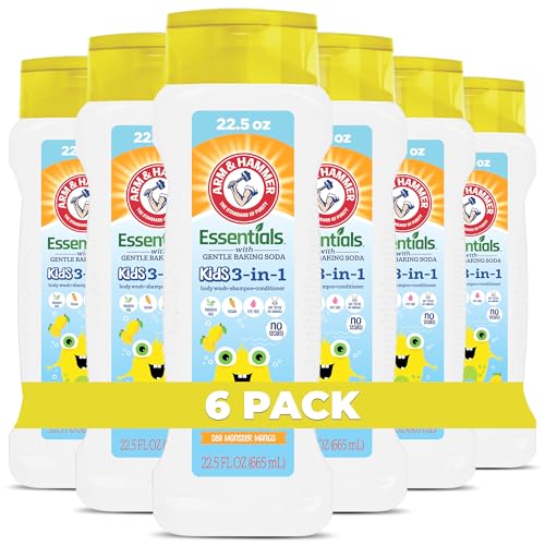 Arm & Hammer 6 Pack Essentials Kids Body Wash - 3-in-1 Sea Monster Mango 22.5oz - Non Toxic Kids Shampoo and Body Wash And Conditioner