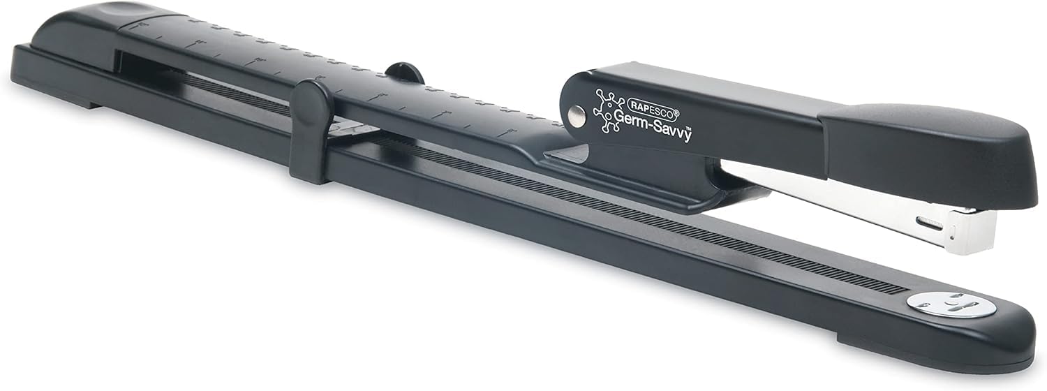 Rapesco 1464 Germ-Savvy Antibacterial, Marlin Long Arm Stapler & 5000 x 26/6 mm Staples, Black
