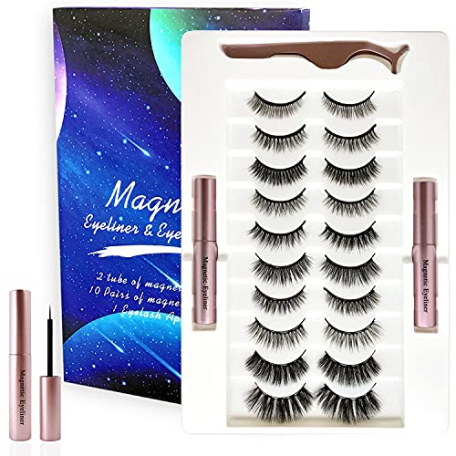 Lodo Magnetic Eyelashes without Eyeliner Kit Natural Look - Magnet Eyeliner for Reusable Waterproof Lashes Set (10Pairs)