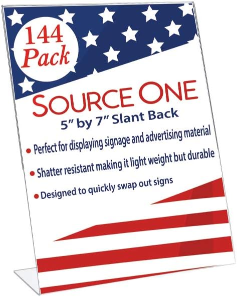 Source One 5 x 7 Inches Sign Holder, Slant Back Clear AD Frame (144 Pack)
