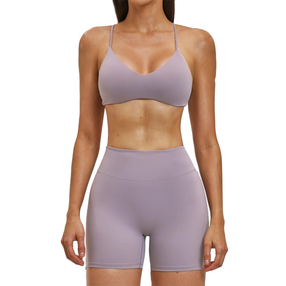 Conjunto Deportiva para Mujer 2 Piezas Mallas de Yoga y Sujetador Deportivo Elástico Ropa de Gimnasio (Size:XL,Color:Púrpura)