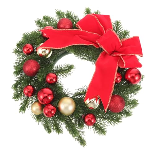 Cabilock Guirlande de Noël Traditionnelle avec Boule et Nœud Rouge Couronne Suspendue pour Porte et Fenêtre Décoration Festive pour Maison Bureau et Commerce