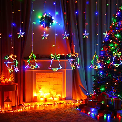 Lolstar Christmas Decoration, Christmas Window Lights, 138 Led Multicolor String Lights Remote 8 Flashing Modes Usb Powered Curtain Lights For Christmas, New Year, Indoor Window Decoration #TOP6