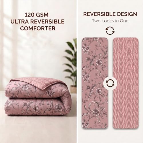 Image of Mafatlal 120 GSM Ultra Reversible Quilt, Lightweight Microfiber Comforter /Blanket for Single Bed, Soft AC Comforter for All Season (90 x 60 Inches) | Rosy
