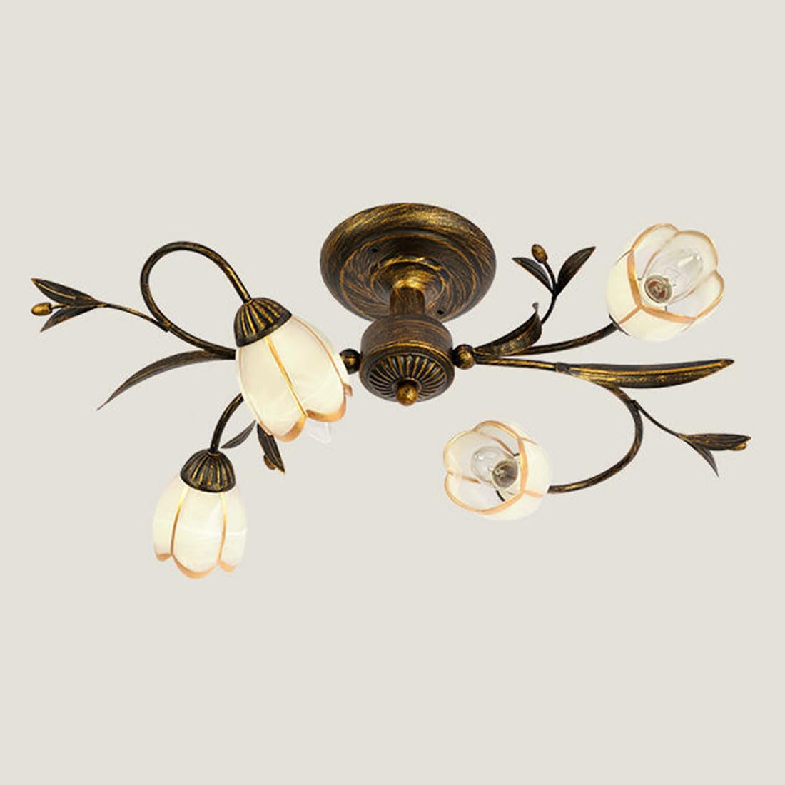 KXEcoLife American retro ceiling lamp, creative flower-shaped LED pastoral chandelier, simple European living room French lamp for bedroom,4 Heads