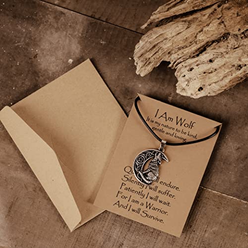 HAQUIL Wolf Cresent Moon Viking Gifts Pendant Necklace Wolf Gifts For Wolf Lover Gifts For Men, Viking Great Wolf Gifts For Men Wolf Fans4