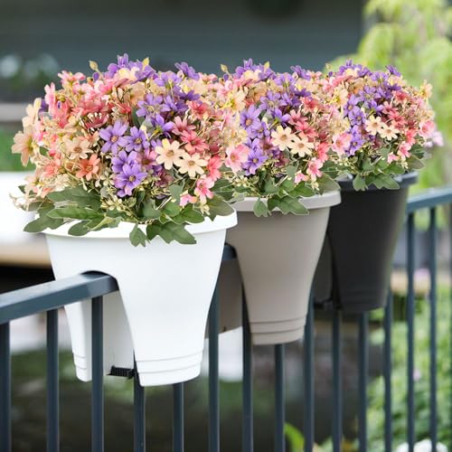 KUANINUNAR Künstliche Gänseblümchenblumen 6 Bündel UV-beständige gefälschte Blumen Outdoor-Grün Sträucher Pflanzen Seidenblumensträuße Faux Wildblumen Bauernhaus Gartenpflanzer im Freien