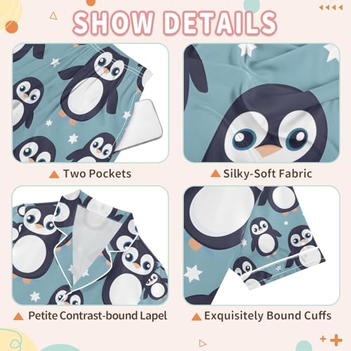 Cute Fat Penguin Satin Summer Pajama Sets Silk Short Sleeve Button Down Sleepwear3