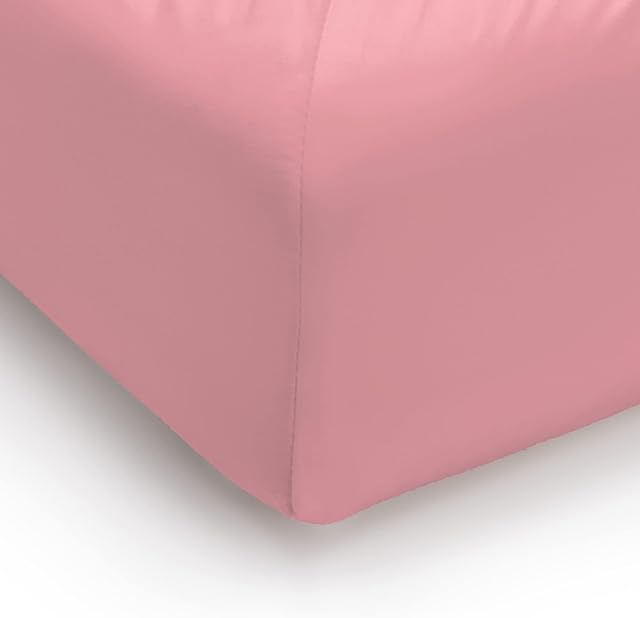 ROHI® Double Fitted Sheet with Two Pillowcases  25cm Depth  Pure Polycotton Plain Bedding (Double Fitted Sheet & Pillowcases, Pink)