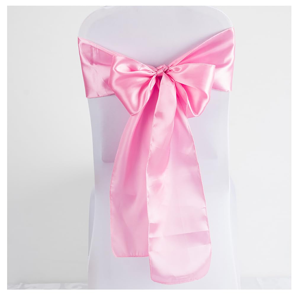 Yurosiay Satin Chair Bows 17 x 275 cm Wedding Decoration Chair Sash Bow Ties Satin Sashes Chair Bows for Wedding Banquet Birthday Party Hotel Home Light Pink Pack of 10