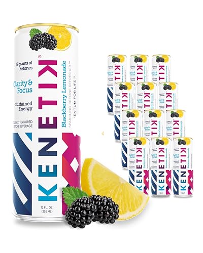 KENETIK Caffeine-Free Focus Drink – Brain Fuel for Mental Clarity and Cognitive Endurance, Sugar-Free, Bioidentical Ketones (D-BHB), 12oz – 12 Pack, Blackberry Lemonade