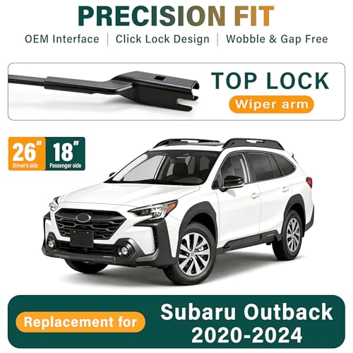 Image of Windshield Wiper Blades Replacement for Subaru Outback 2020-2022 2023 2024 | Subaru Outback 2021,Original Equipment Replacement Front Rear Wiper Blade Set - 26 inch+18 inch+16 inch (Set of 3) Top Lock