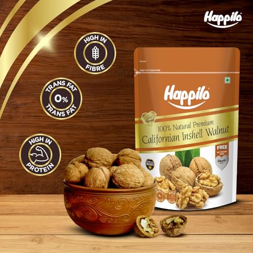 Image of Happilo 100% Pure Inshell Dried Walnut 1kg|Healthy Snacks, Dry Fruits|Large Size|Inshell Walnuts Akhrot|Delicious & Crunchy Walnuts|Rich in Protein, Iron & Antioxidants|Premium Akhrot|Rich in Omega-3
