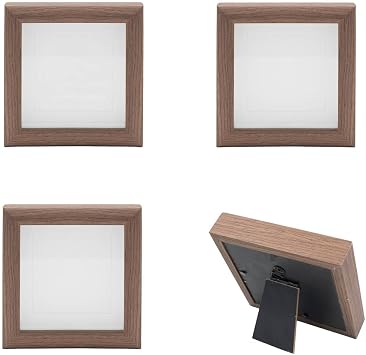 4 PCS 4x4 Shadow Box Picture Frame, Small Display Frame with Glass Cover, Wall Mounted & Tabletop, for Mini Flower, Stamp, Photos, Memorabilia, Crafts, Badges, Shells