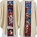 Stained Glass Christmas Nativity Chasuble with Inner Stole, 59 Inch Beige