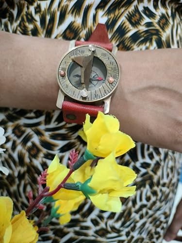 Brújula de Pulsera Estilo Steampunk en Latón con Correa de Cuero miniatura 6