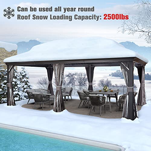 Purple Leaf 12' X 20' Permanent Hardtop Gazebo Aluminum Gazebo With Galvanized Steel Double Roof For Patio Lawn And Garden, Curtains And Netting Included, Grey #TOP1