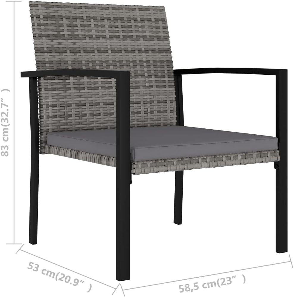 vidaXL Modern Dining Chairs 2 Pcs, Patio Rattan Dining Chair with Cushion, Outdoor Wicker Dining Chair for Garden Lawn, Modern Style, Poly Rattan Gray