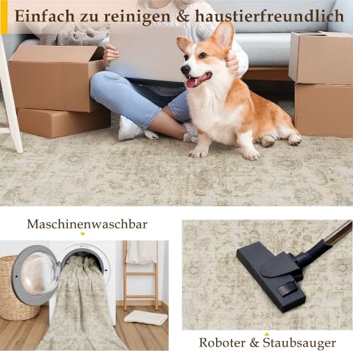 PureCozy Vintage Teppich Wohnzimmer 140x200cm Beige Waschbar Groß Teppiche – Ansicht 4