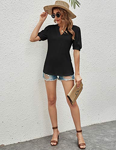 Romanstii Women's Classic-Fit Short Sleeve V-Neck T-Shirt,Black,L #TOP5