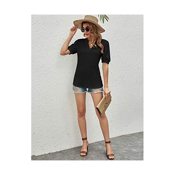 Romanstii-Women-Casual-V-neck-T-Shirts-Loose-Puff-Short-Sleeve-Tops-Tunic-Blouse Romanstii Women's Classic-Fit Short Sleeve V-Neck T-Shirt,Black,L