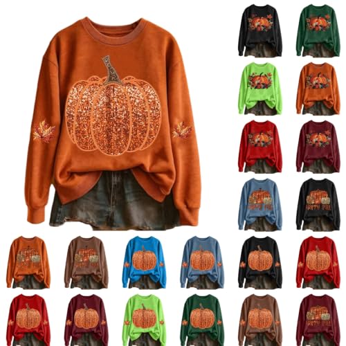 GAHIEDIM Halloween Sweater,Halloween Sweater Pumpkin Patch Outfit Crew Neck Tops Women Fall Pullover Sweatshirt Orange 06 Large - image 1