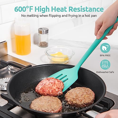 Image of U-Taste Silicone Turner Slotted Spatula, 13.6 inch Long /3.7 inch Wide, Aqua Sky