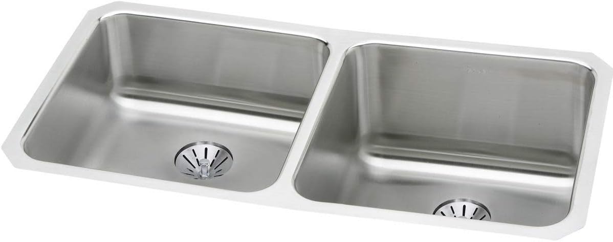 Elkay ELUH311810PD Lustertone Classic Double Bowl Undermount Stainless Steel Sink with Perfect Drain