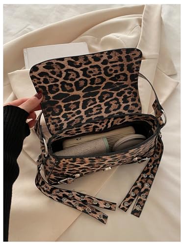 Verdusa Women Y2K Leopard Studded Buckle Shoulder Handbags Punk Double Strap Clutch Purses4