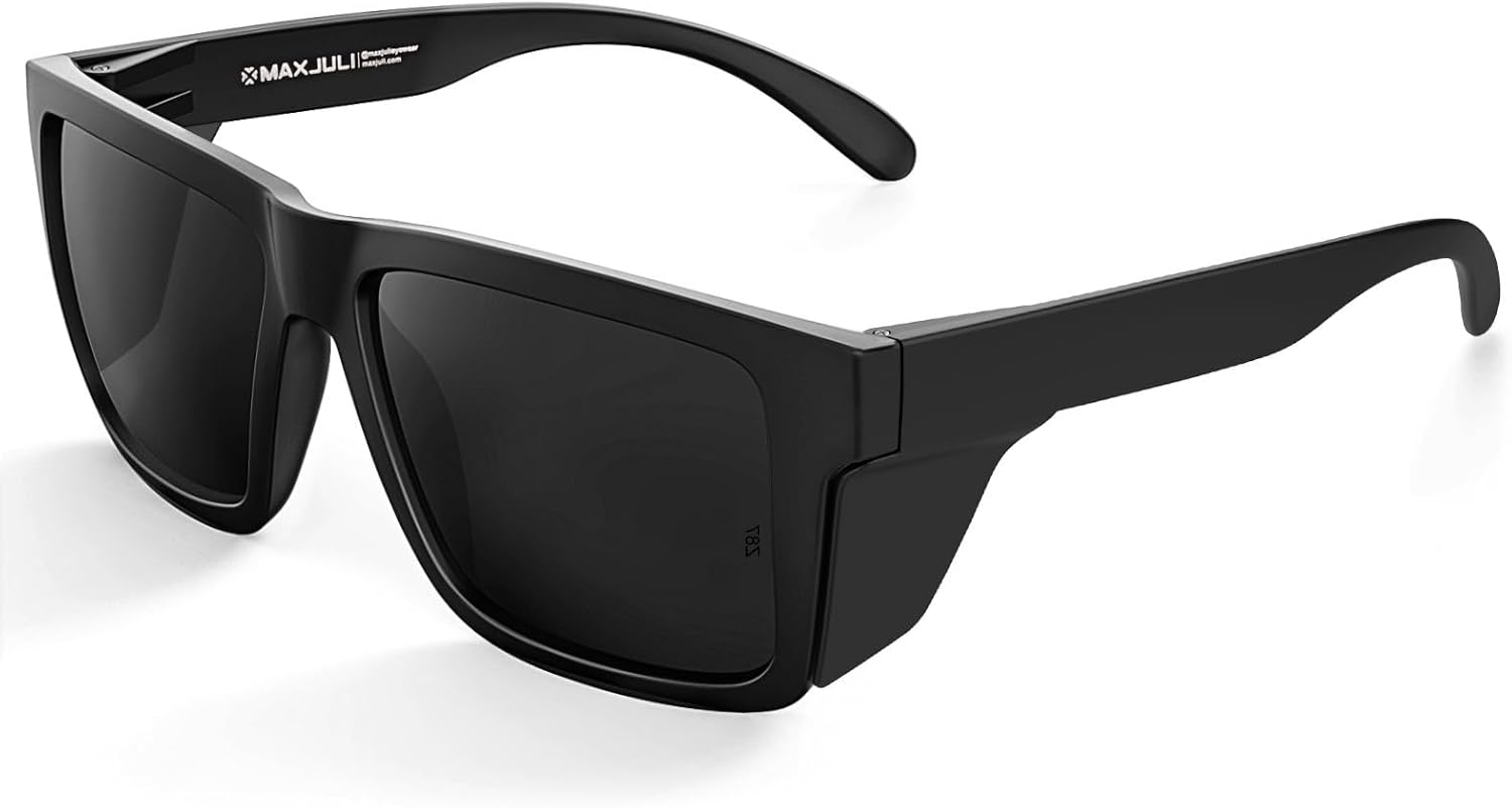 MAXJULI XXL Size Double Extra Large Z87 Sunglasses with Side Shield for Big Wide Heads Men TR90 Ultralight UV400 Protection Glasses 8228S (Black)