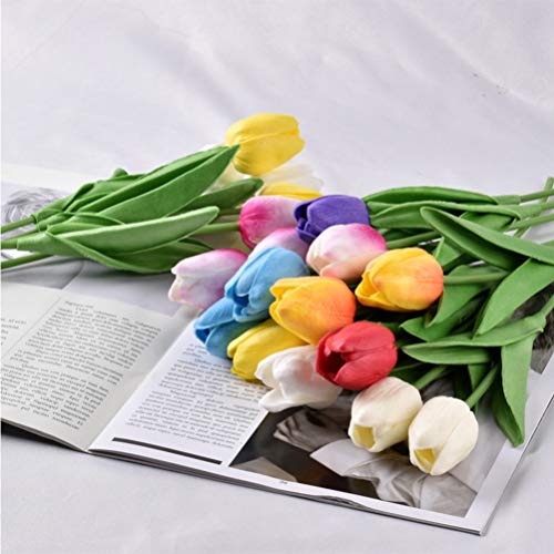 Tendycoco Flores tulipas cor-de-rosa com toque real Tulipa artificial hastes para arranjos florais d