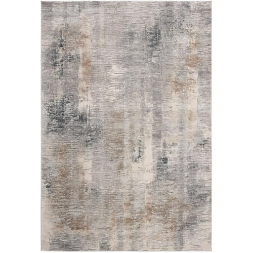 Image of Super Soft Art Collection Abstract Modern Classical Design Carpets Highest Density Silk Carpets for Home Living Room Bedroom /Hall (3x5 Feet (90x150 cm) Cream /Grey)