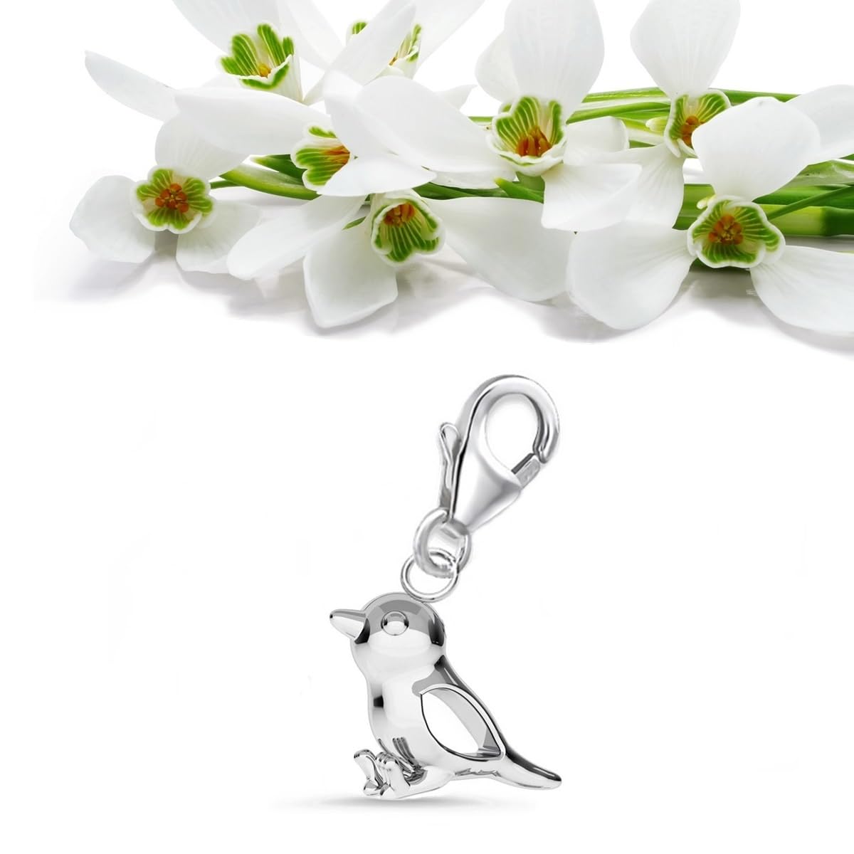 Goldene Hufeisen Mini petit mousqueton moineau Pendentif pour bracelet à breloques ou chaîne à breloques en argent 925 Motif oiseau