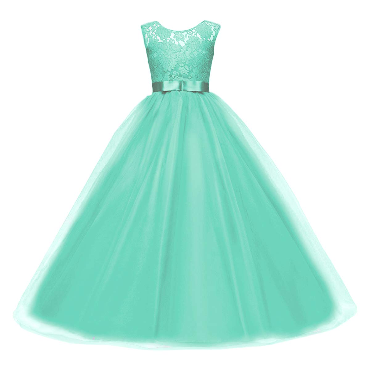 Big Girl Flower Lace Princess Tulle Long Dress for Kids Prom Formal Pageant Dance Gown