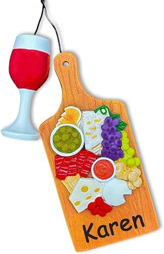 Miniatura 3 de Kurt S Adler Adorno de Navidad personalizado para tablero de embutidos bandeja de queso de carne y copa de vino regalo de decoración de árbol de