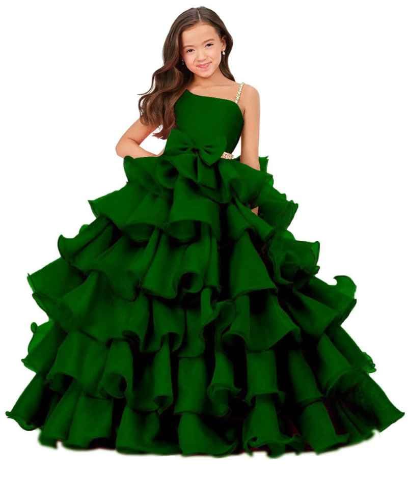 Girls Beaded Miss National Pageant Dresses Ruffled Pleat Rhinestones Kids Children 1st Pageant Dress