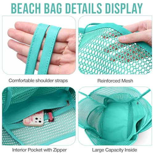 Image of KPX Beach Bag with Mini Pocket, Beach Tote Bags for Women Large Foldable Mesh Swimming Pool Travel Bags - Sandproof