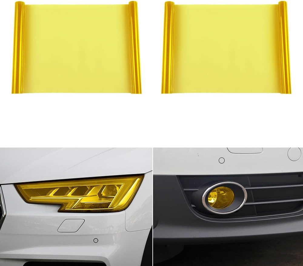 1797 Car Light Tint Film Headlight Fog Light Taillight Yellow Tinted Vinyl Tail Back Color Sticker Self Adhesive Shiny Chameleon Accessories Parts 48 inch x12 inch 1pc