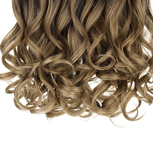 Reecho 20" 1-Pack 3/4 Ombre Full Head Curly Wave Clips In On Synthetic Hair Extensions Hair Pieces For Women 5 Clips 4.5 Oz Per Piece - Ombre Dark Brown To Strawberry Blonde #TOP3