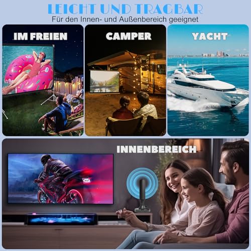 DVB-T2 Antenne mit Verstärker Innen & Außen – Leistungsstarke Zimmerantenne für Fernseher 4K HD Empfang – TV Antenne mit Magnetfuß & 5m Koaxialkabel – Kompatibel mit Allen DVB-T/DVB-T2 Receivern