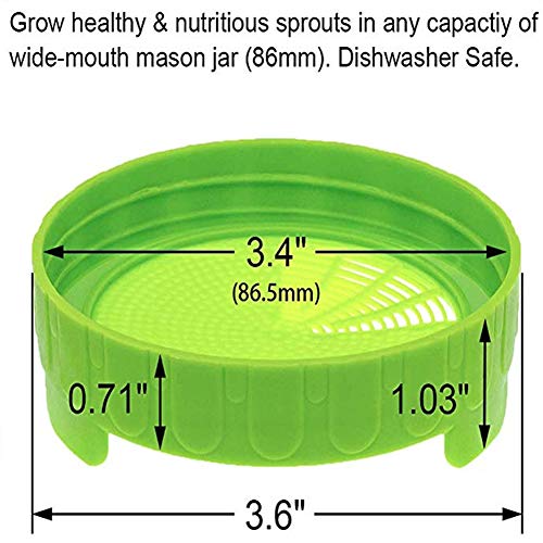 6 Pack Plastic Jar Sprouting Lid, Easy Rinse & Drain for Wide Mouth Mason Jar Lids, Grow Bean Sprouts, Alfalfa, Salad Sprouts etc