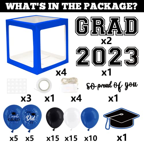 Dazonge Blue Graduation Party Decorations 2023 - Set Of 4 Graduation Balloon Boxes With 40 Latex Balloons & 4 Lighted Strings - So Proud Of You 2023 Graduation Decorations For Any Grades Ceremony #TOP2