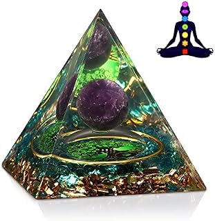 Orgone Pyramid Healing Crystal Pyramid with Tree of Life Amethyst Crystal Stone for Positive Energy Chakra Healing Meditation Yoga, Orgonit Pyramid Attract Lucky Health Weath Home Decor -6CM
