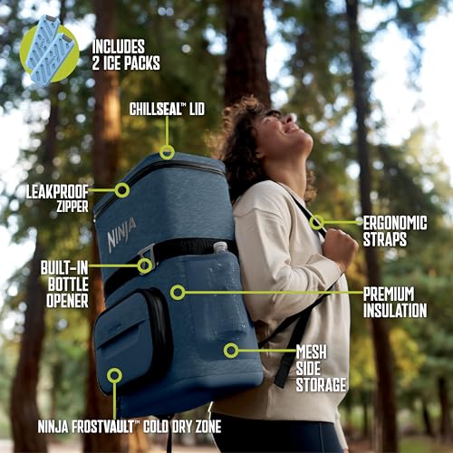 Image of Ninja FrostVault Go Can Soft Cooler, 24 /36 Can, Leak Proof, Built-In Cup Holder, 2 Ice Packs & Dry Storage Drawer, Polyester Insulation, Hiking, Camping, Picnic