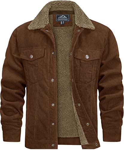 TACVASEN Chaqueta de Camionero para Hombre Chaqueta de Carga Informal Chaqueta de Pana Chaquetas de Invierno Marrón,M