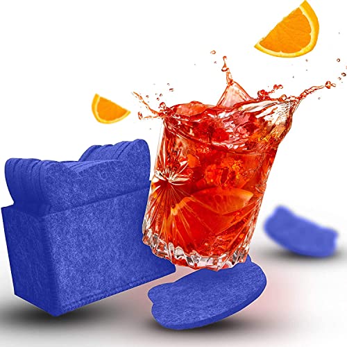 wortek - Dessous de verre en feutre aspect chat avec boîte de rangement - Lot de 10 dessous de verre en feutre pour tasses, verres, tasses et boissons froides et chaudes - Ø 10 cm Cover