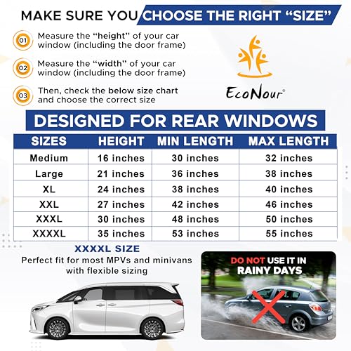 Image of EcoNour Car Window Sun Shades for MPV & Minivan Sliding Door Rear Windows | Elastic Mesh Sunshade for Baby & Passenger Comfort | Car Window Accessories | 2 Pack Side Window Shades