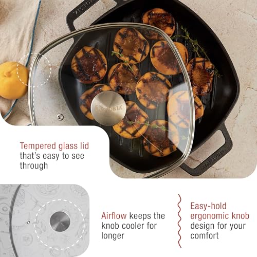 Image of 9.7-Inch Glass Lid for Victoria Square 10-Inch Square Skillet or Pan, Custom Made for Only Victoria Brand, Internal Diameter 9.7-Inch, External Diameter 10 Inch